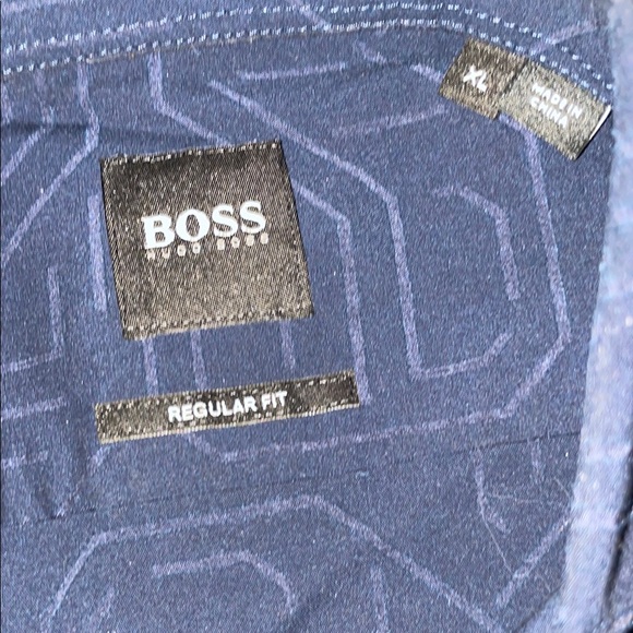 Boss by Hugo Boss Men's Navy Patterned Button-Down Shirt Short Sleeve Size XL - Picture 2 of 7
